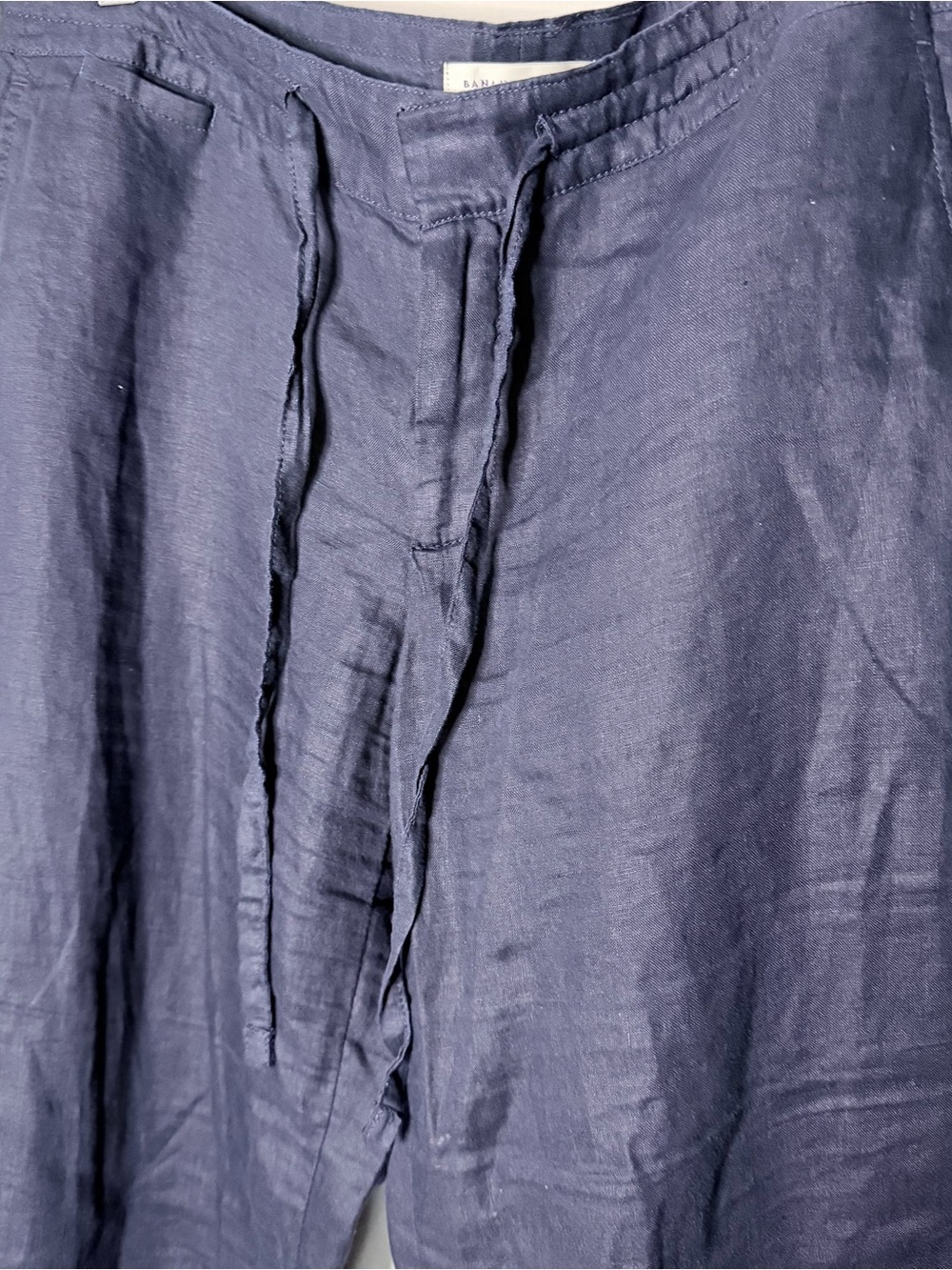 Women’s Navy Linen Relaxed Fit Pants - Picture 2 of 9